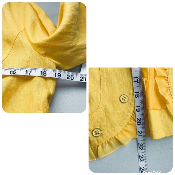 MULTIPLES Yellow Linen Ruffled Edge Open Front Jacket Blazer PS  NWT - Picture 10 of 12
